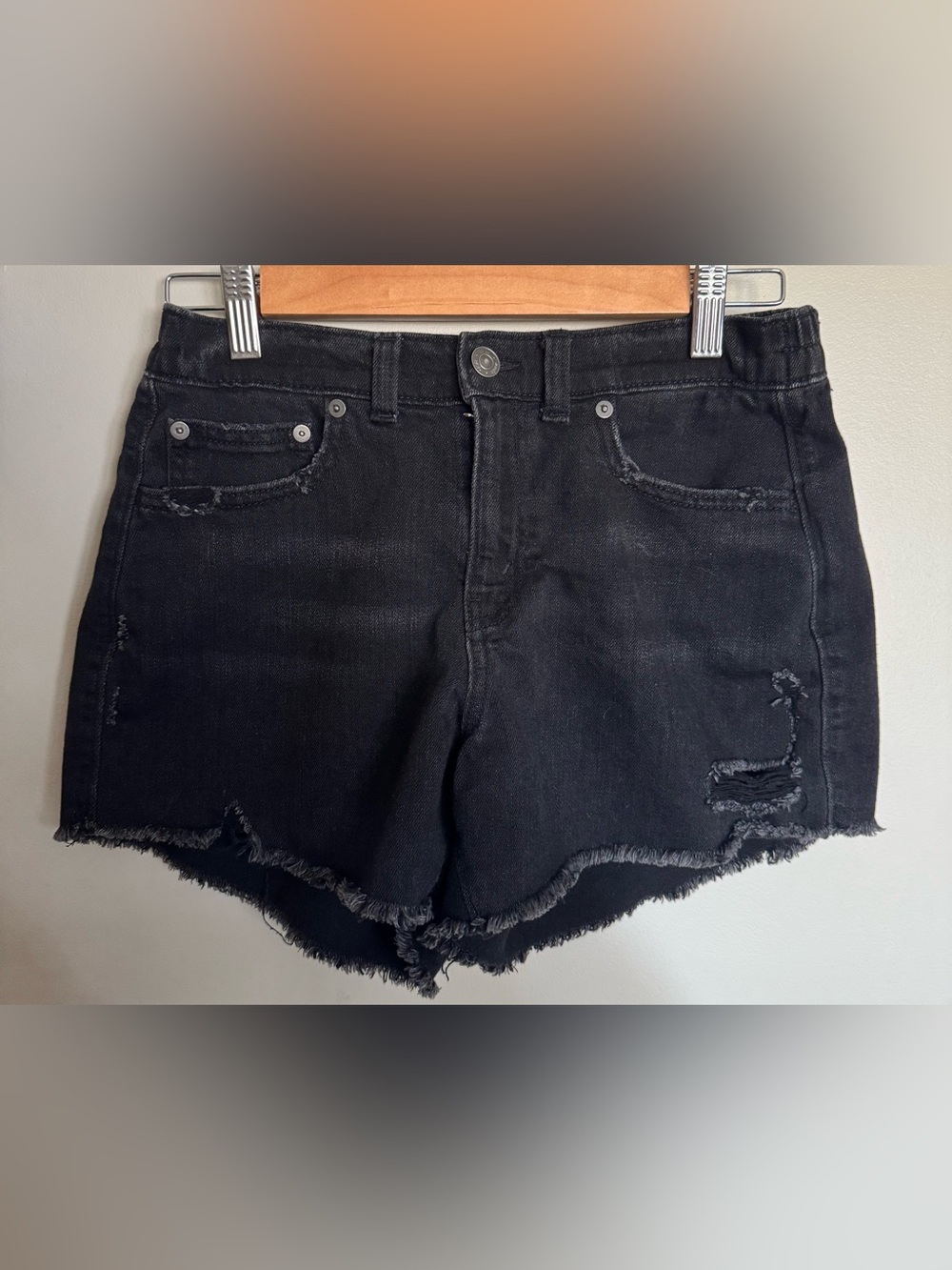 Aerie Black Distressed Denim Cutoff Shorts Raw Hem Size Small